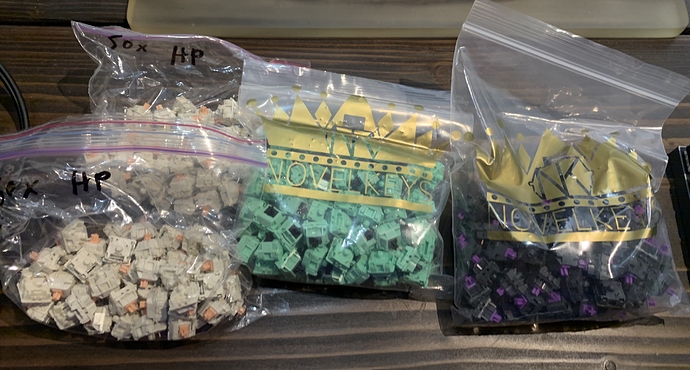 110 each of Drop pandas, mint YOK pandas, and purple trash pandas
