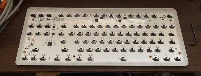 Bottom-view of Massdrop CTRL, PCB and diffuser laid bare