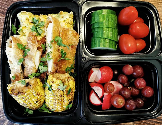 chickenkatsupotatosaladcorn