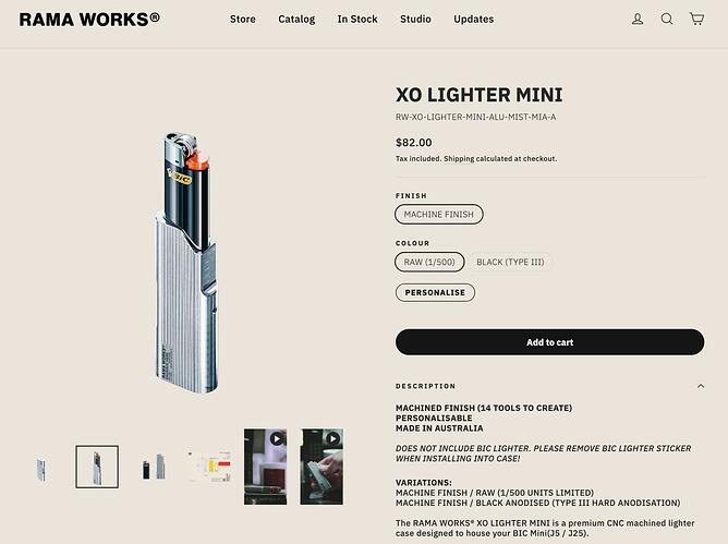 screenshot of Rama's $82 Bic lighter case